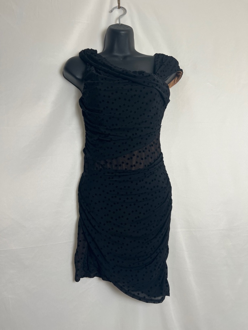 Black Ruched Star-Textured Sheath Dress